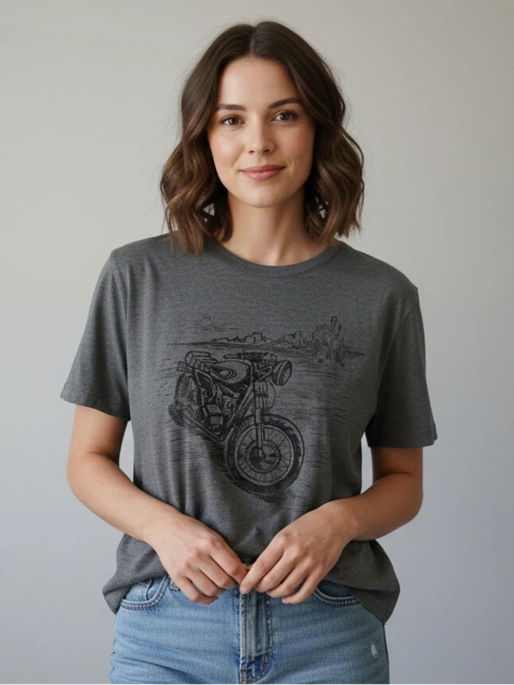Banana Republic Charcoal Gray Motorcycle Graphic Tee Unisex Size: L